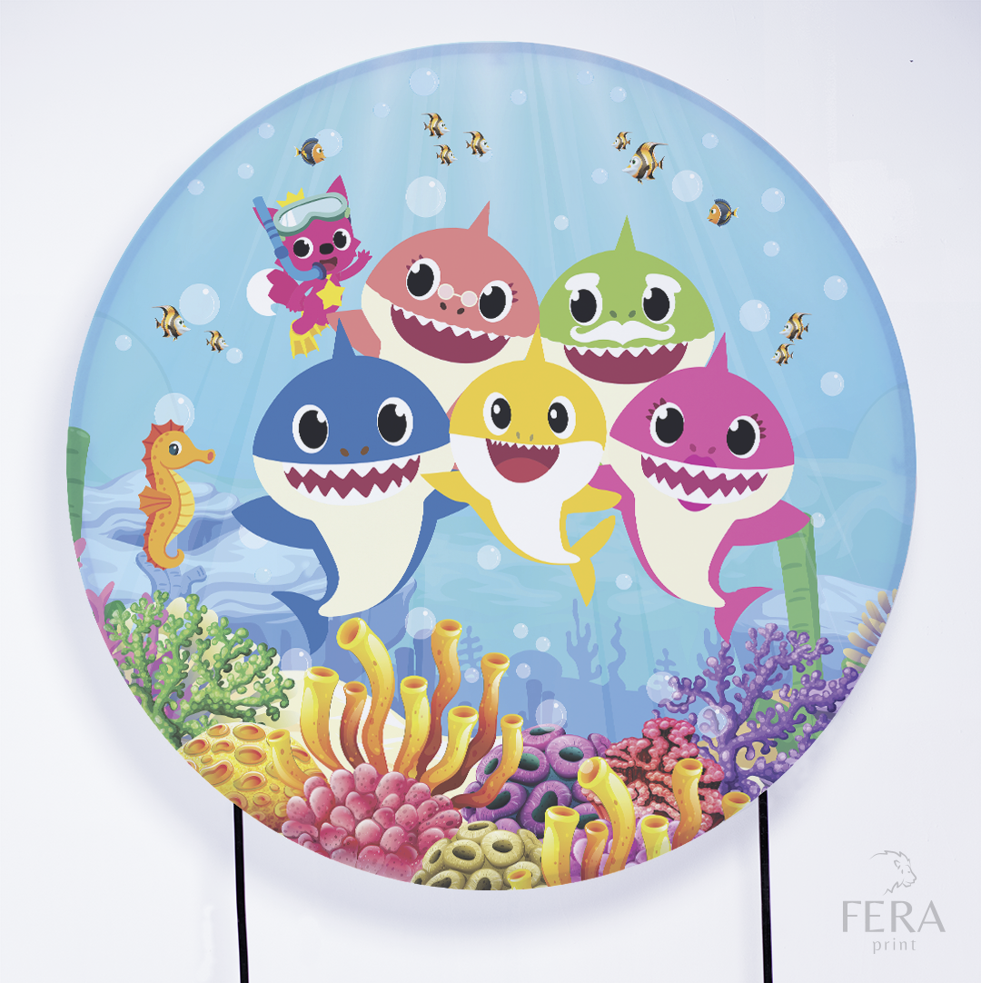 Kit Painéis + Trio Capa Cilindro Casado Bebês Tubarão Fundo Mar Sublimado