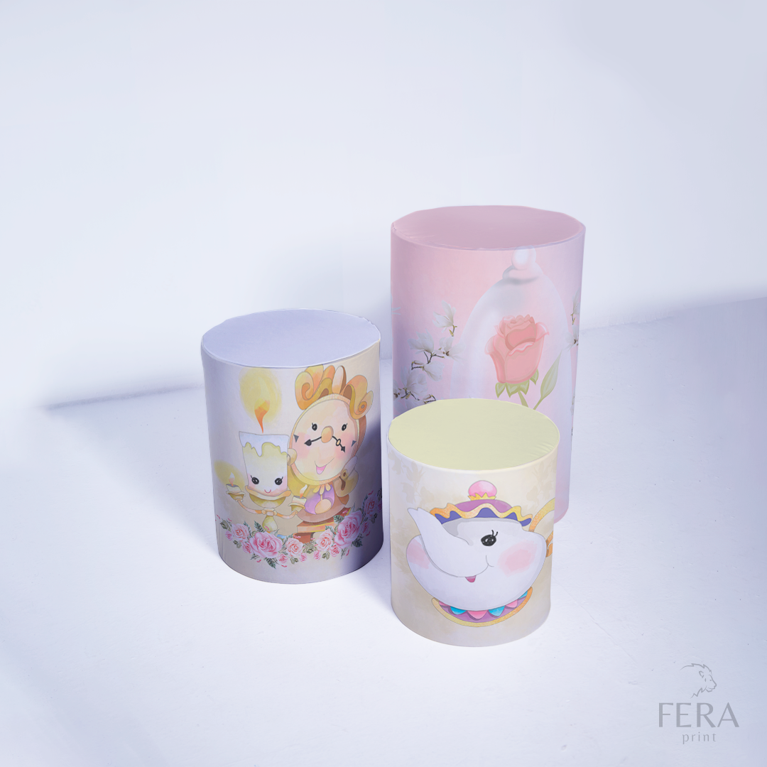 Kit Capa Cilindros + Capa  Painel Bela e a Fera Amarelo Sublimado