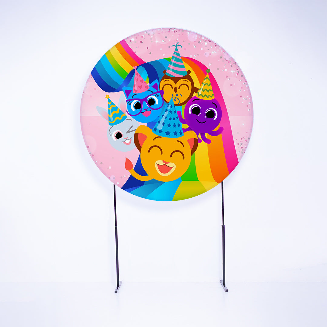 Painel Redondo Bichinhos Fofo Rosa Sublimado