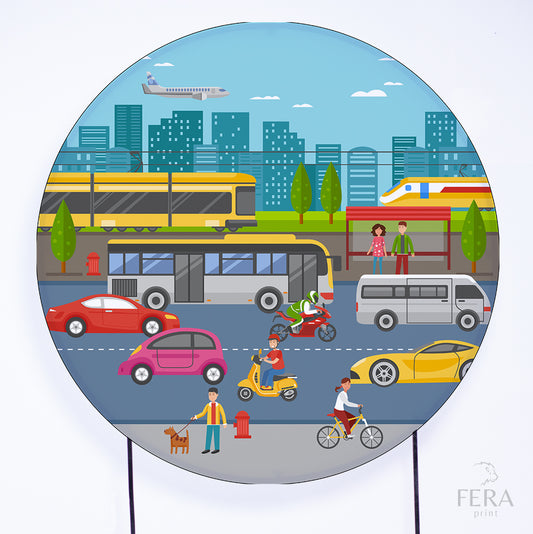 Painel Redondo Carros Trânsito Sublimado