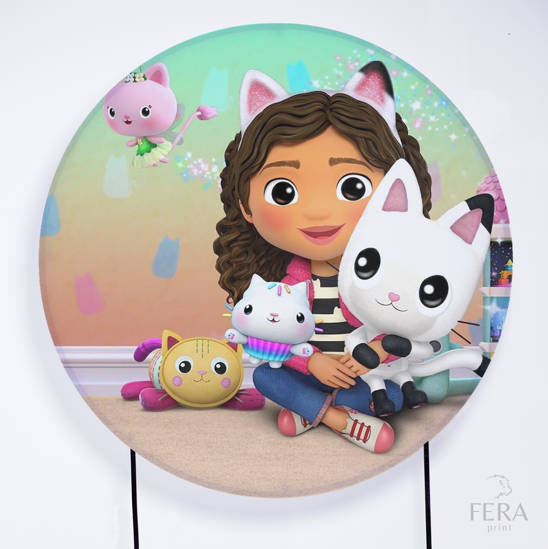 Painel Redondo Menina dos Gatos Sublimado