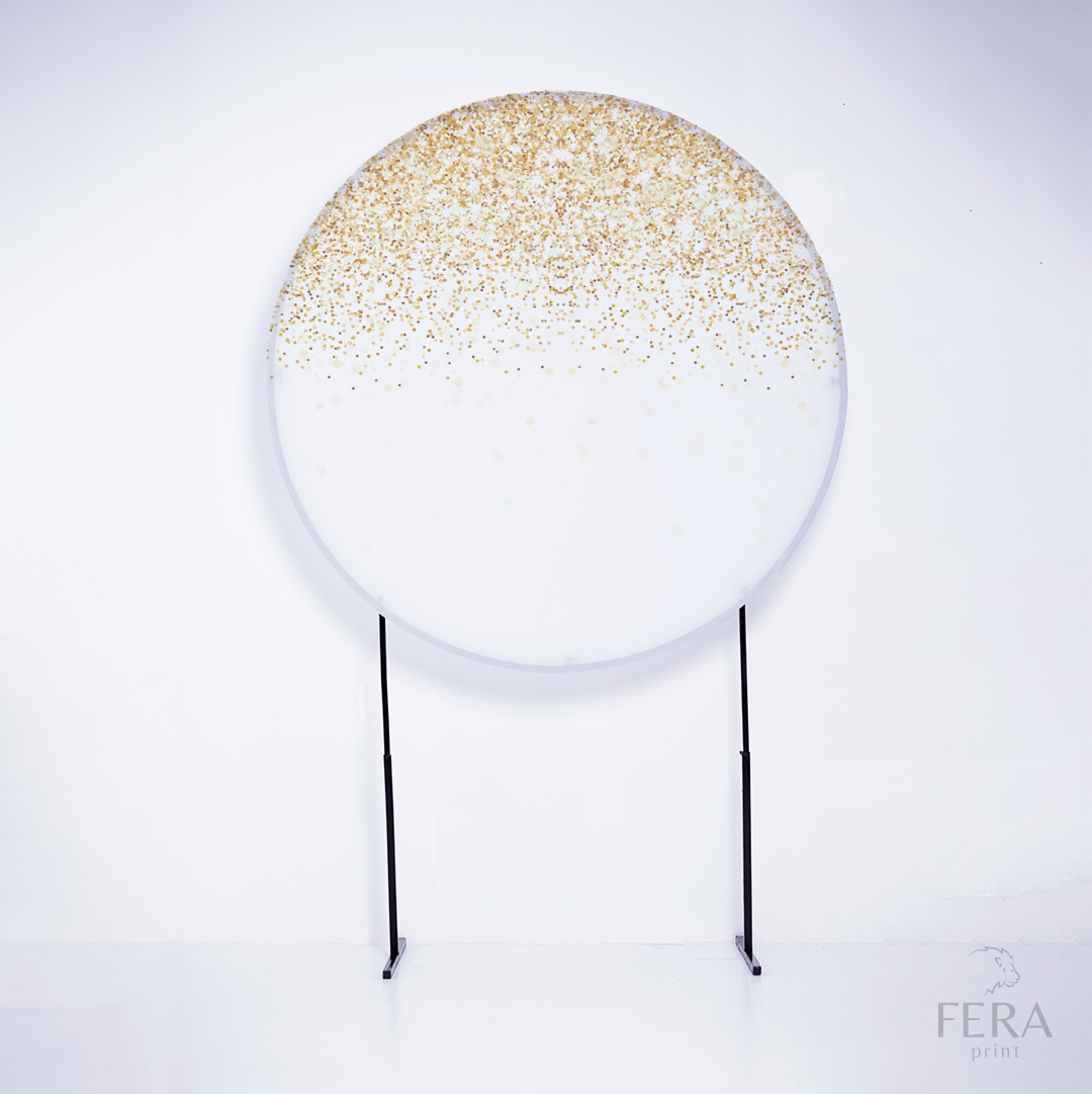 Painel Redondo Glitter Branco e Dourado Sublimado