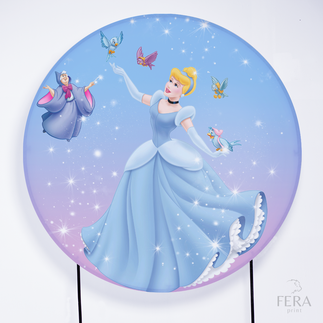 Painel Redondo Princesa Azul e Rosa Sublimado