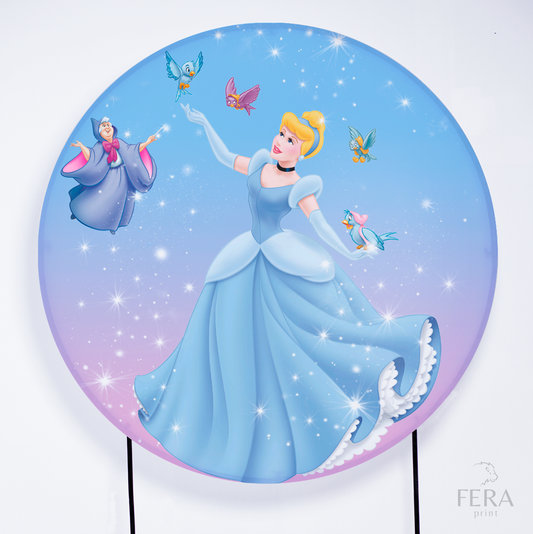 Painel Redondo Princesa Azul e Rosa Sublimado