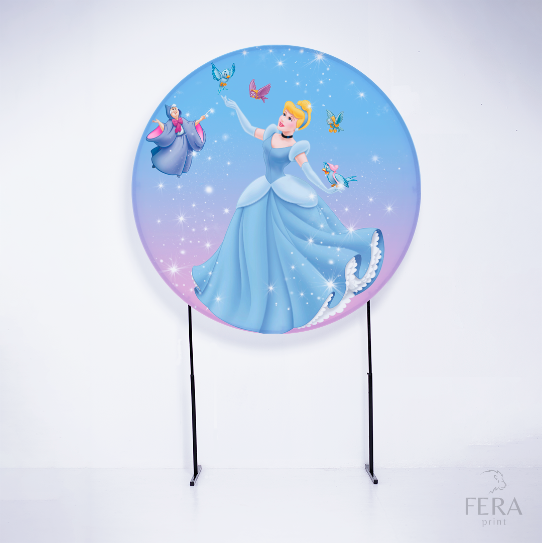 Painel Redondo Princesa Azul e Rosa Sublimado