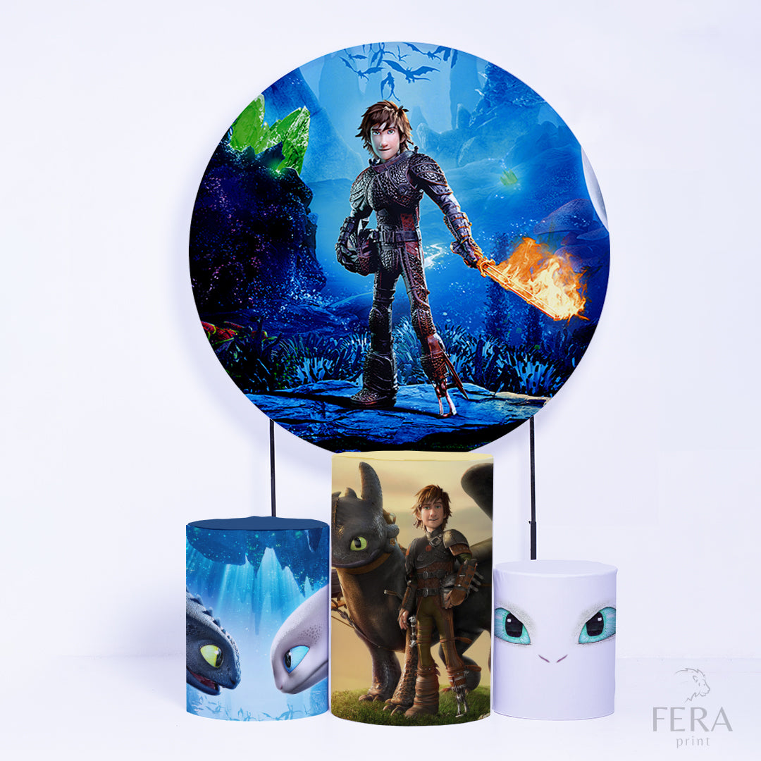 Kit Capa Cilindros + Capa Painel  Como Treinar seu Dragão Sublimado