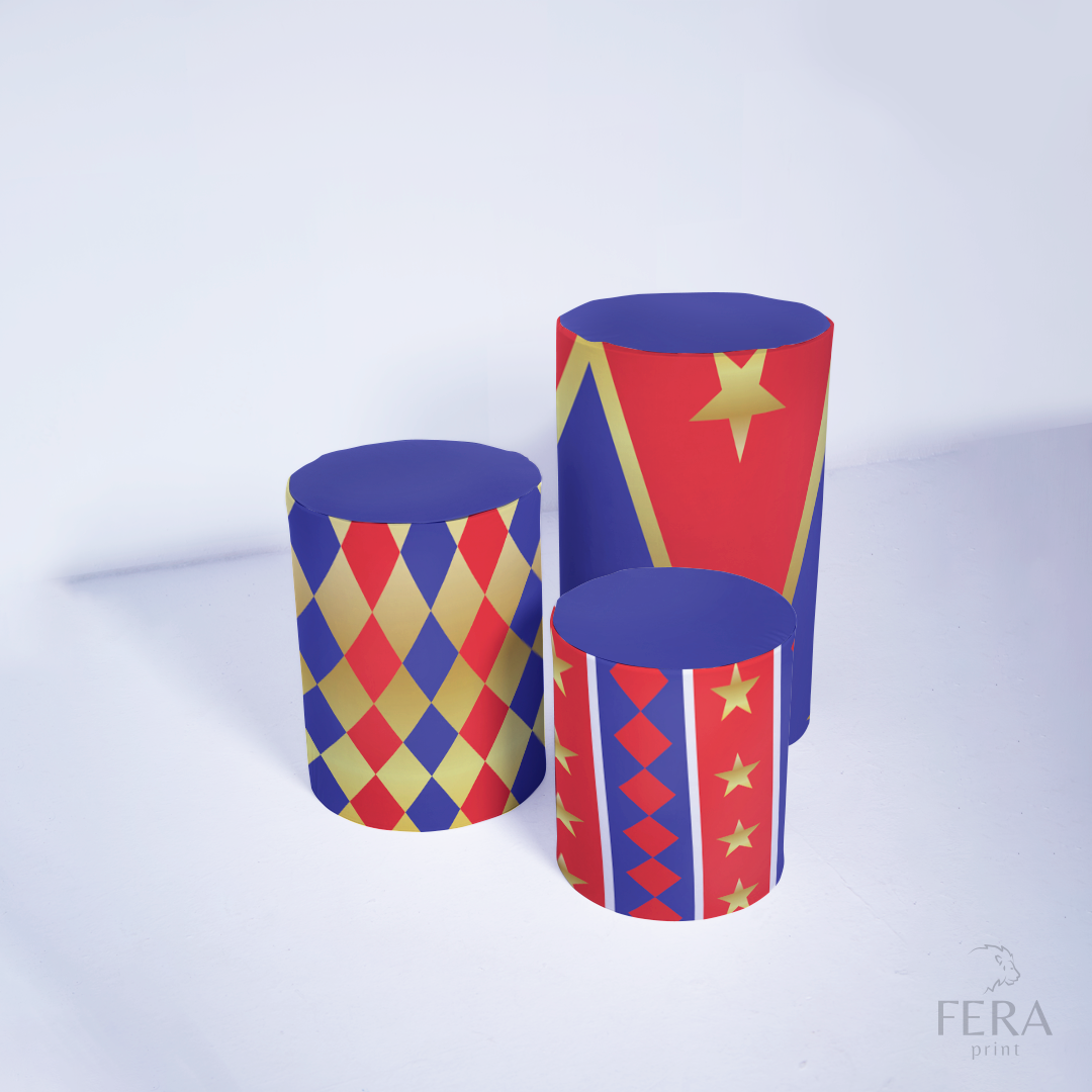 Kit Capa Cilindros + Capa Painel Circo Azul e Vermelho Sublimado