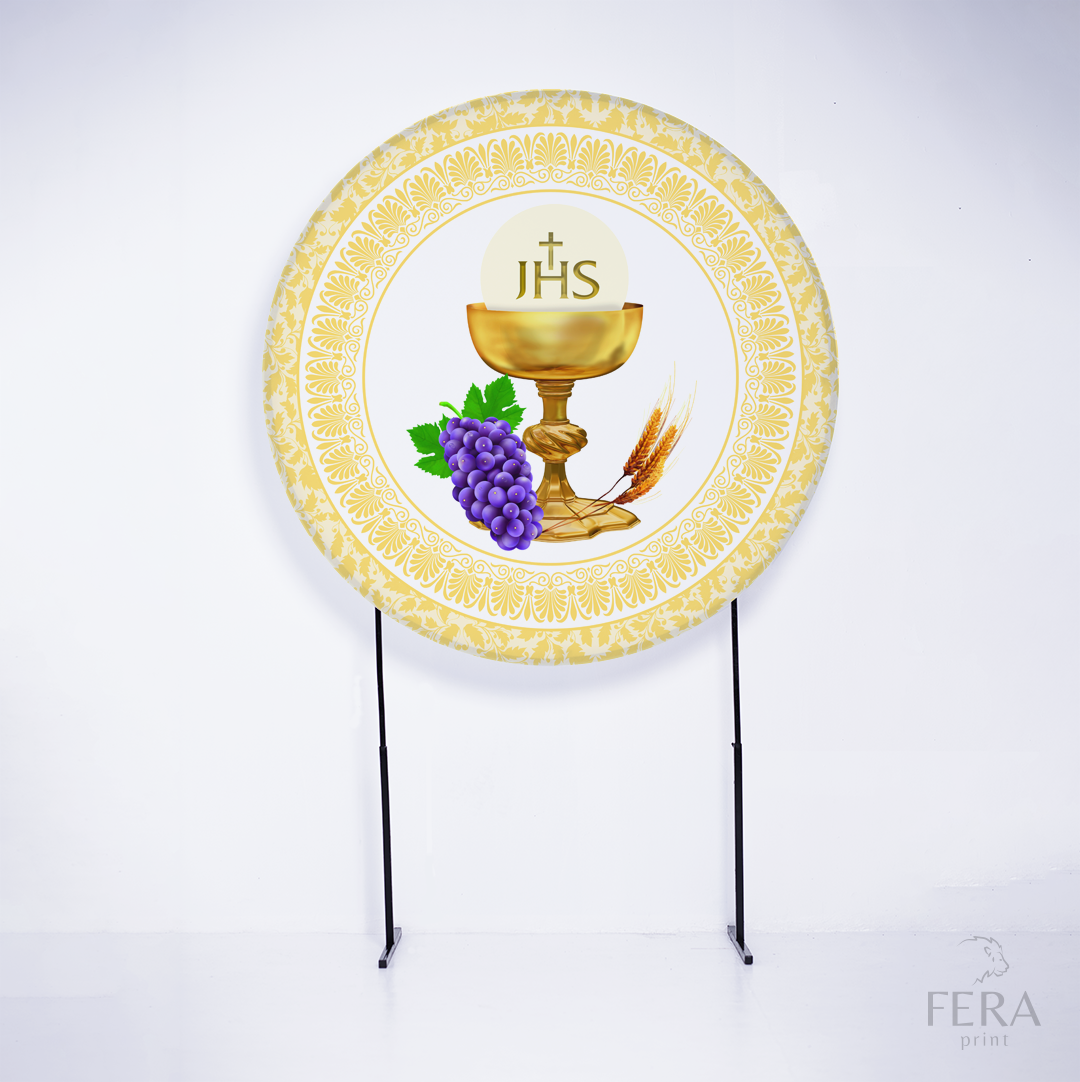 Painel Redondo Primeira Eucaristia Dourado Sublimado