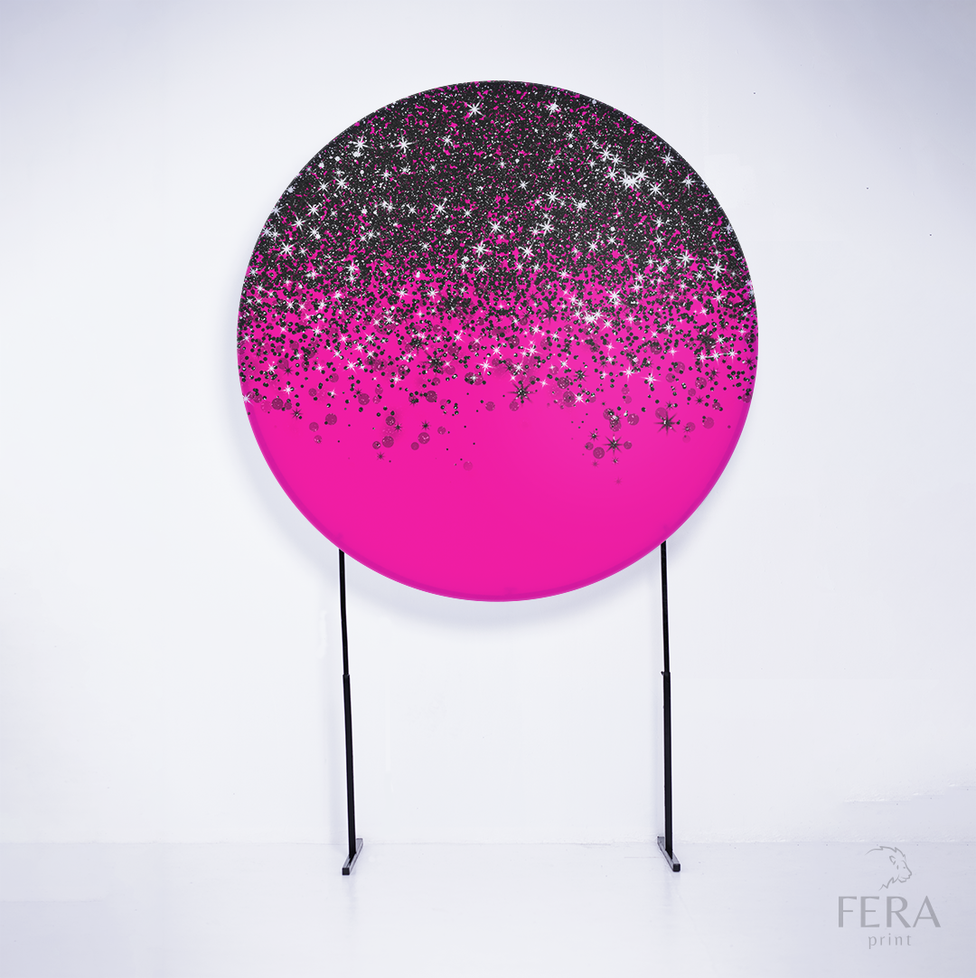 Painel Redondo Glitter Pink e Preto Sublimado