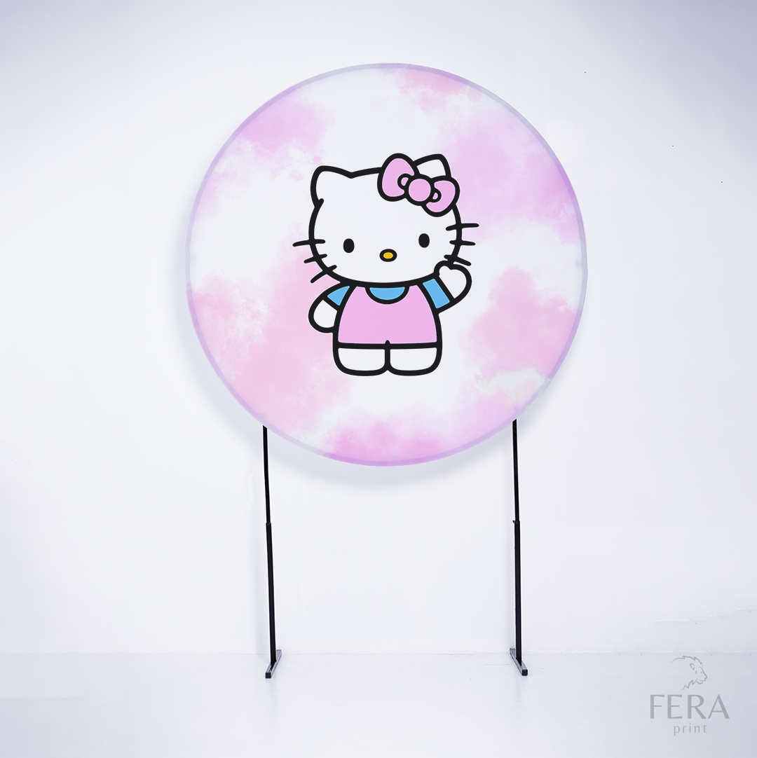 Painel Redondo Oi Gatinha Rosa Sublimado