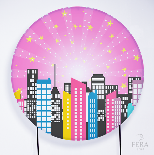 Painel Redondo Heróis Rosa Sublimado