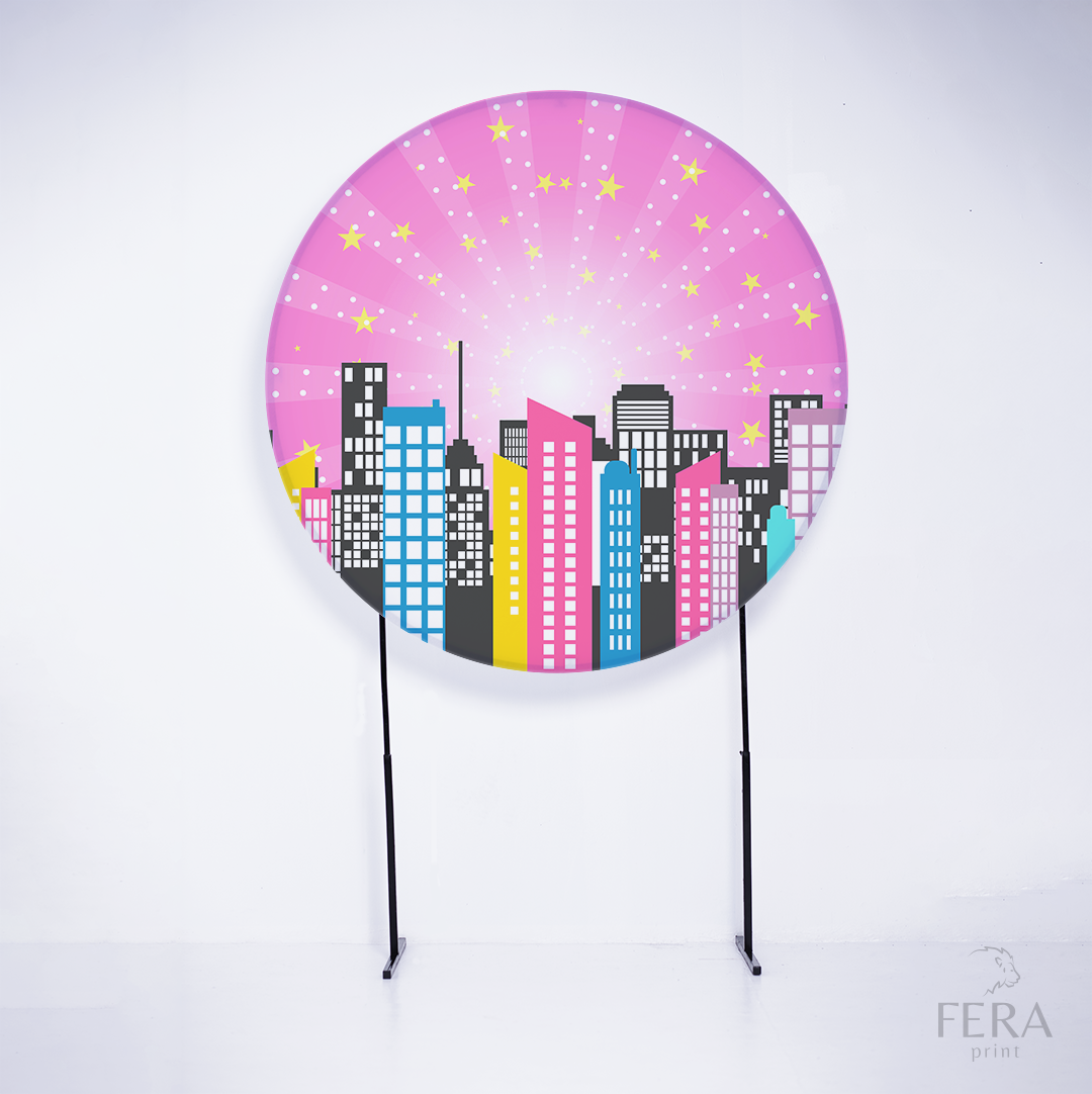 Painel Redondo Heróis Rosa Sublimado