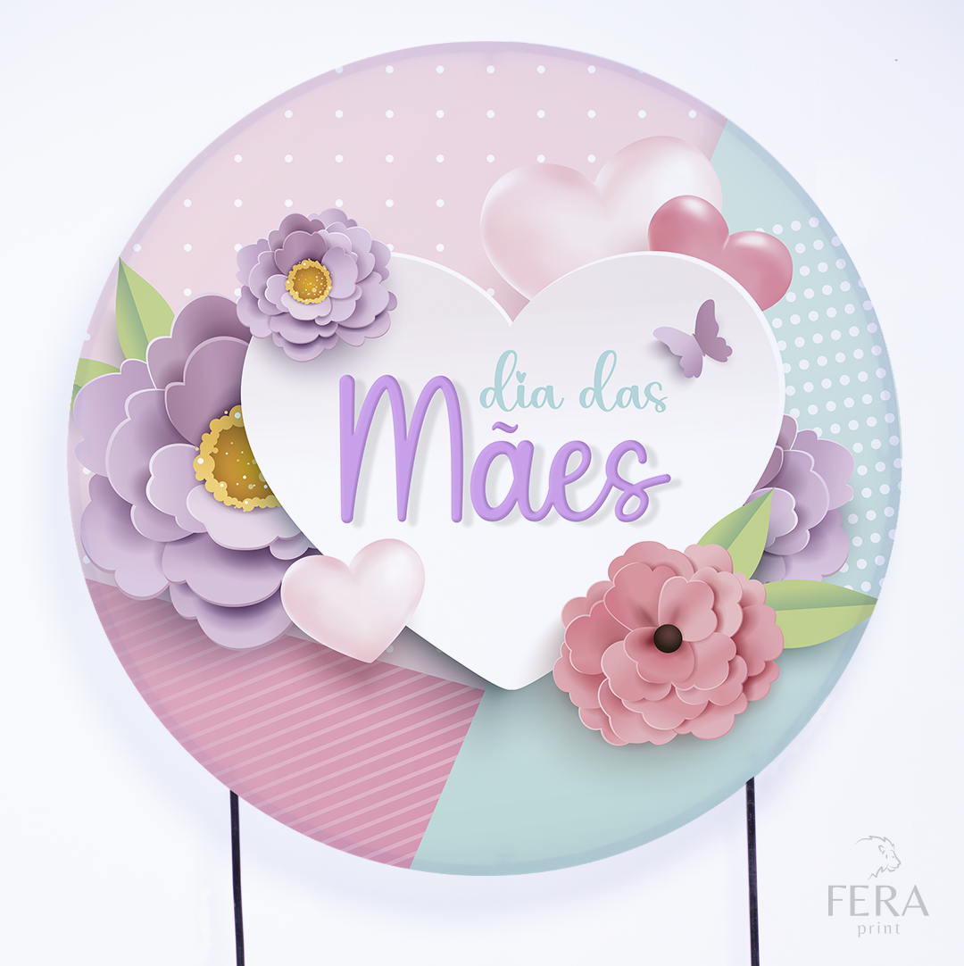 Painel Redondo Dia das Mães Rosa Sublimado