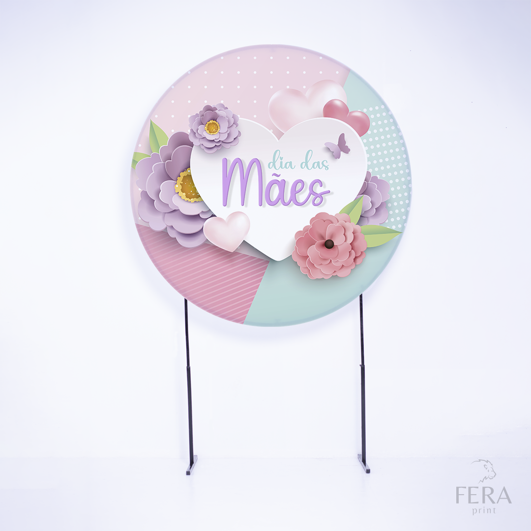 Painel Redondo Dia das Mães Rosa Sublimado