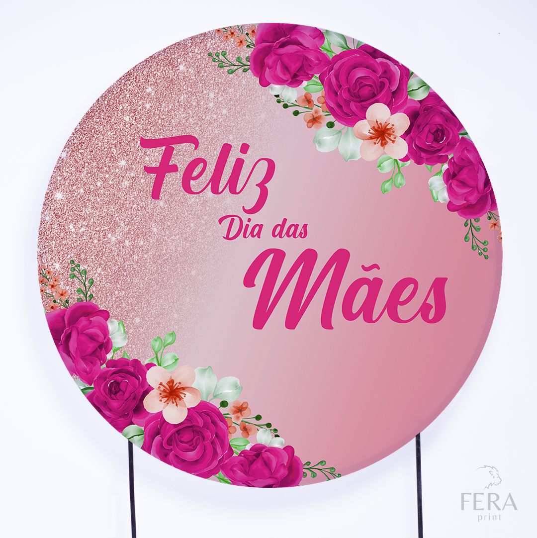 Painel Redondo Dia das Mães Rosa Sublimado