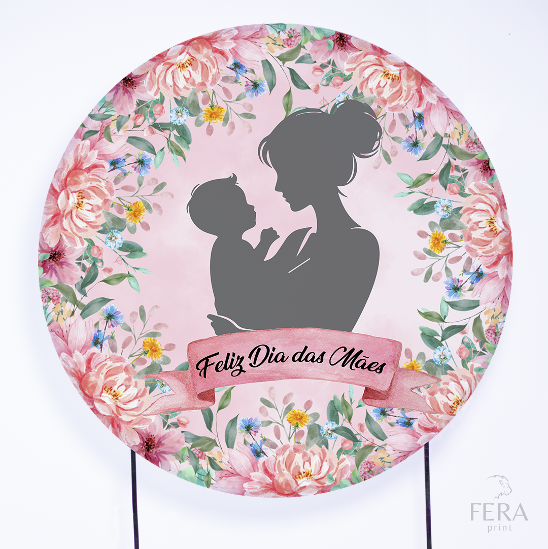 Painel Redondo Dia das Mães Flores Rosas Sublimado