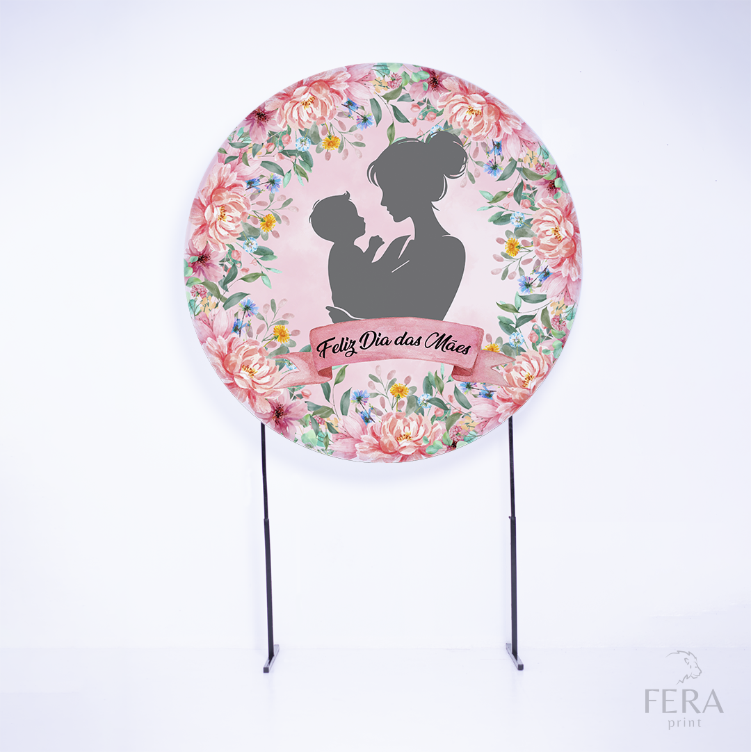 Painel Redondo Dia das Mães Flores Rosas Sublimado