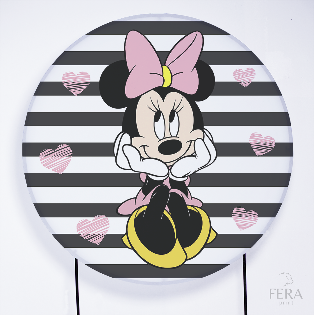 Painel Redondo Ratinha Amiga Rosa Corações Sublimado