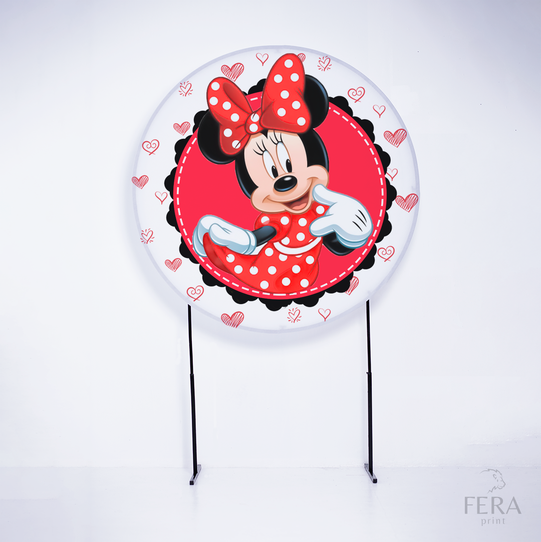 Painel Redondo Ratinha Amiga Vermelha Corações Sublimado