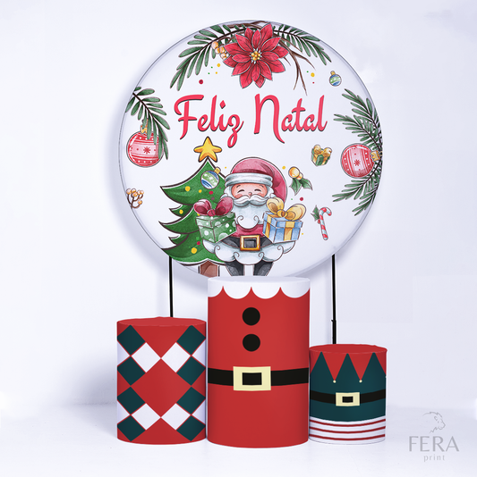 Kit Capa Cilindros + Capa Painel Feliz Natal Sublimado