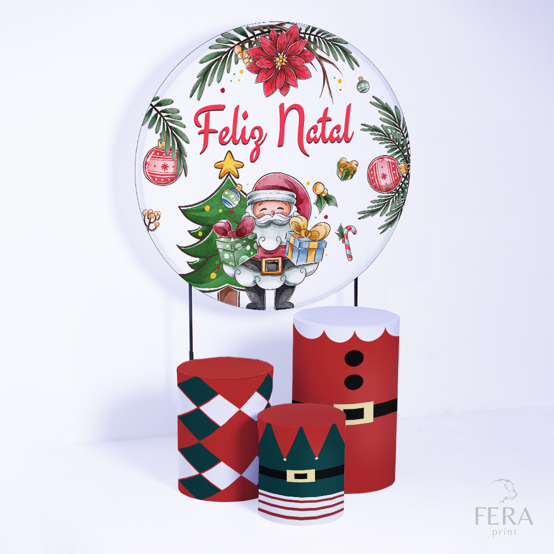 Kit Capa Cilindros + Capa Painel Feliz Natal Sublimado