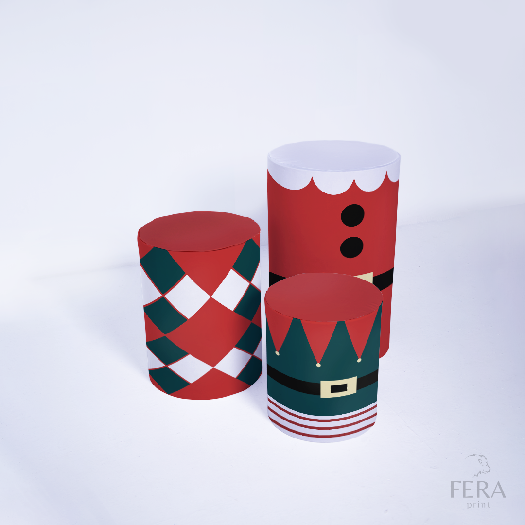 Kit Capa Cilindros + Capa Painel Feliz Natal Sublimado