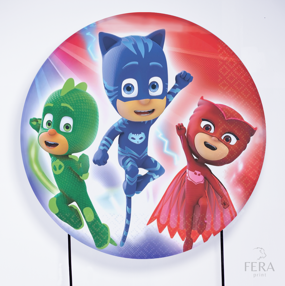 Painel Redondo PJ Mascarados Cidade Sublimado