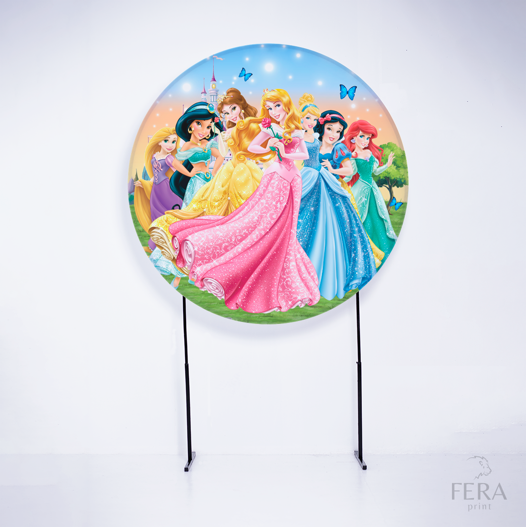 Painel Redondo Princesas Brilho Rosa Sublimado