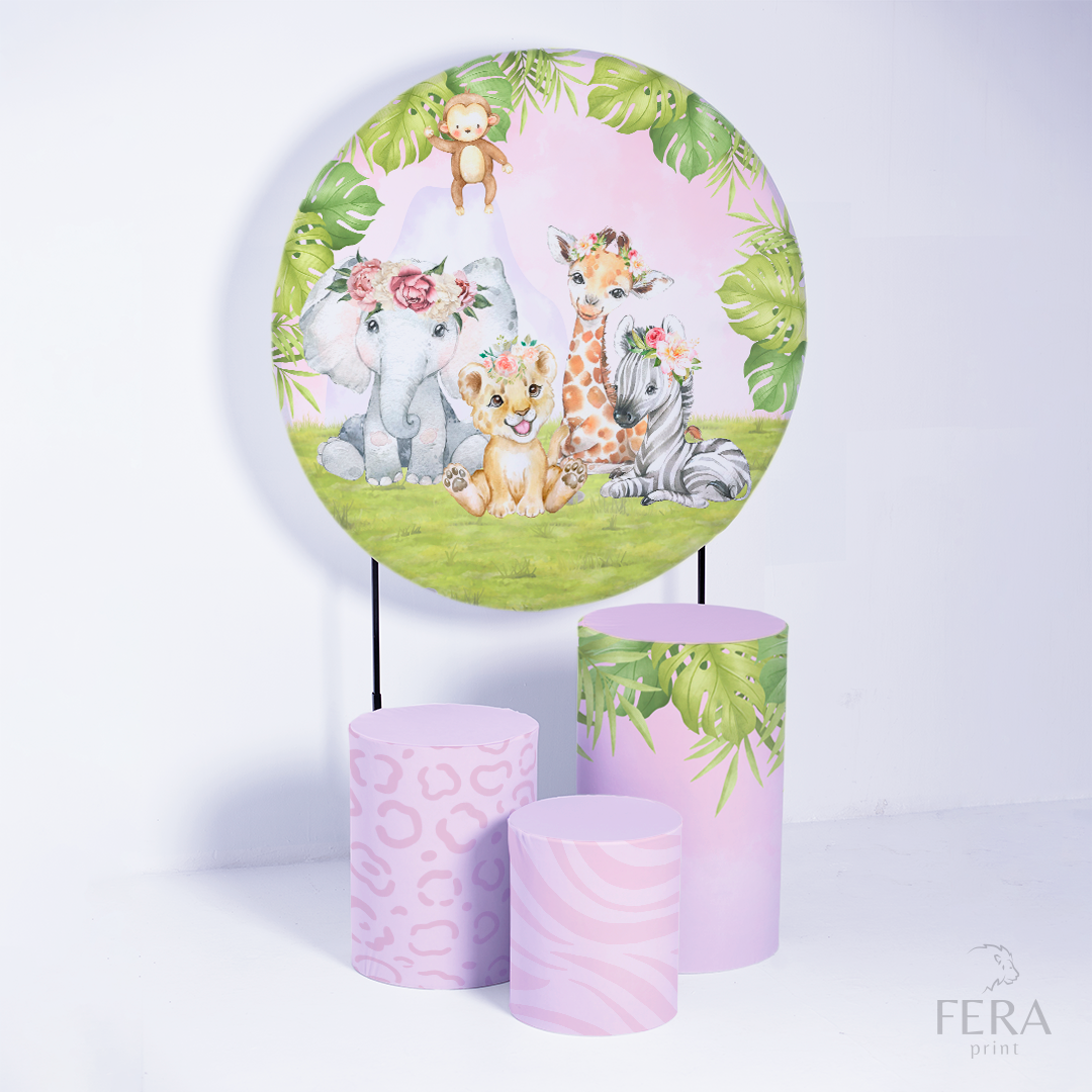 Kit Painéis + Trio Capa Cilindro Casado Safari Rosa Sublimado