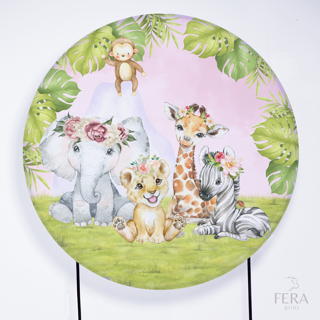 Painel Redondo Safari Baby Carro Rosa Sublimado