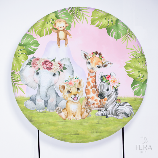 Painel Redondo Safari Baby Carro Rosa Sublimado