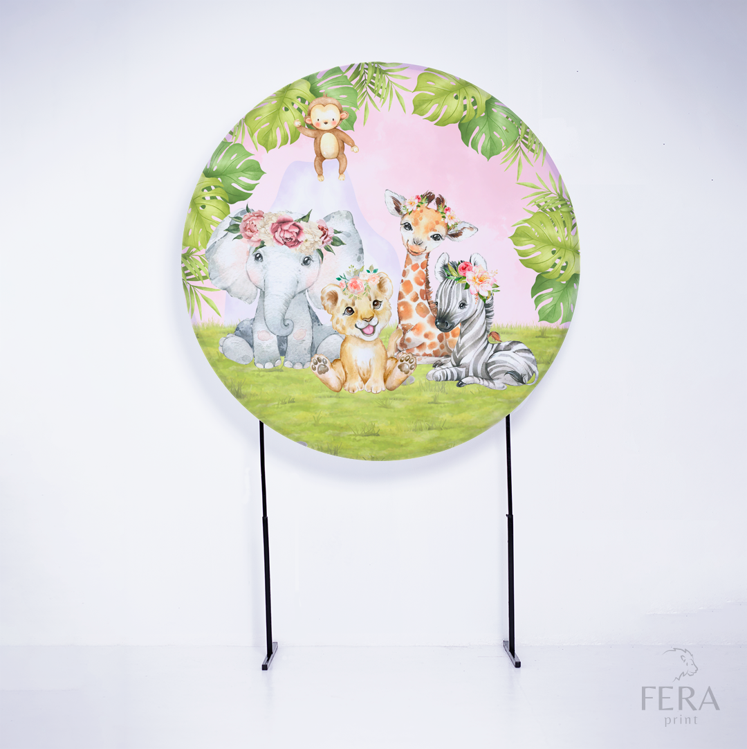 Painel Redondo Safari Baby Carro Rosa Sublimado