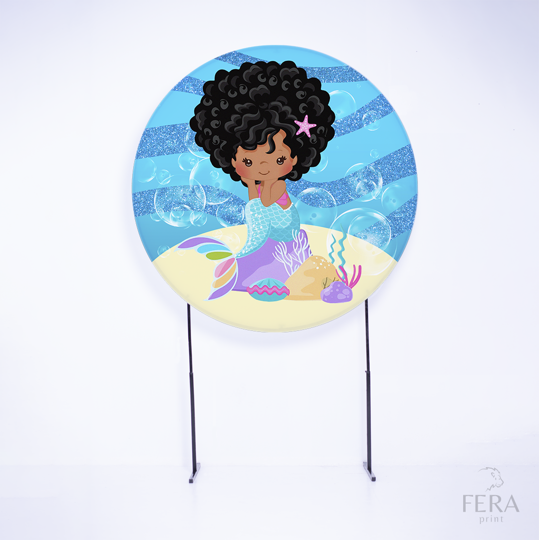 Painel Redondo Princesa Sereia Cachos Sublimado