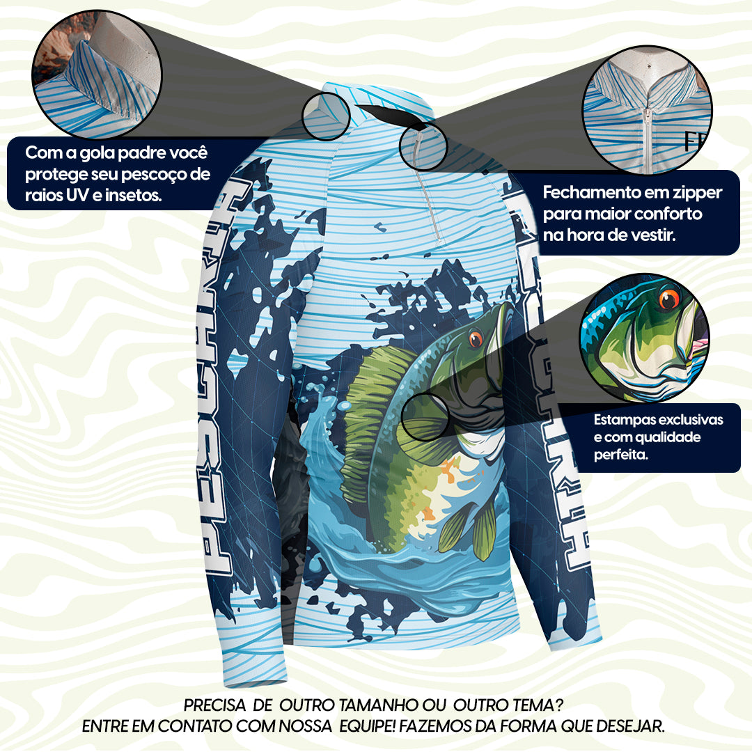 Camiseta de Pesca Manga Longa com Zíper