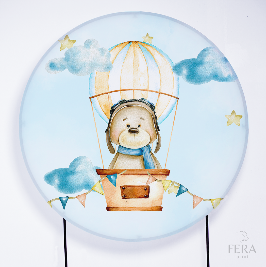 Painel Redondo Urso Balão Azul Sublimado