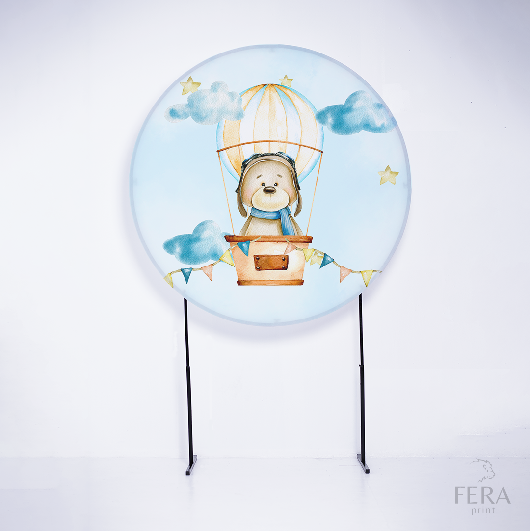 Painel Redondo Urso Balão Azul Sublimado