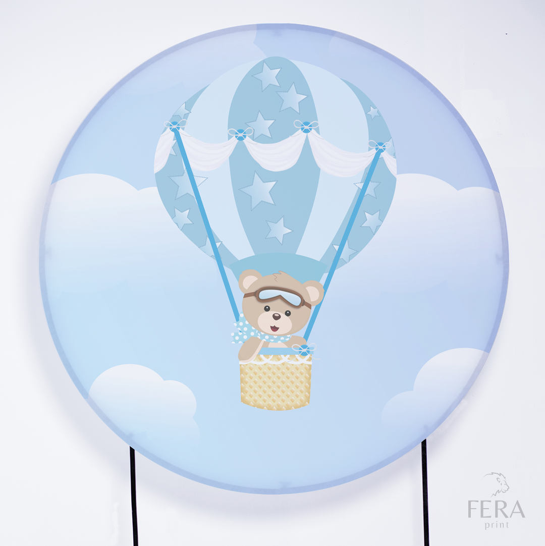 Painel Redondo Urso Balão Azul Sublimado