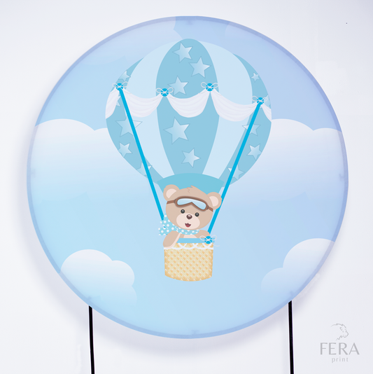 Painel Redondo Urso Balão Azul Sublimado