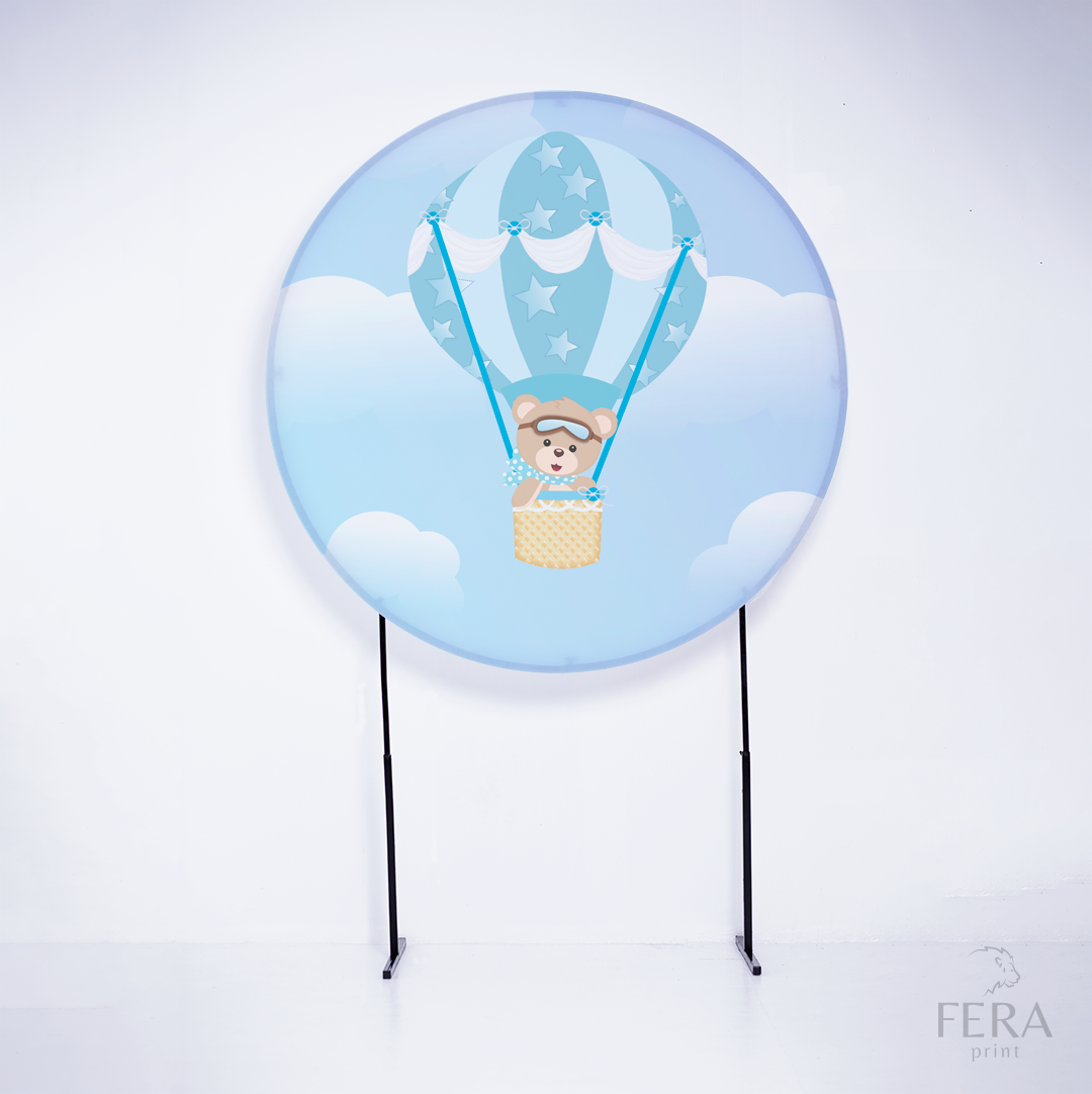 Painel Redondo Urso Balão Azul Sublimado