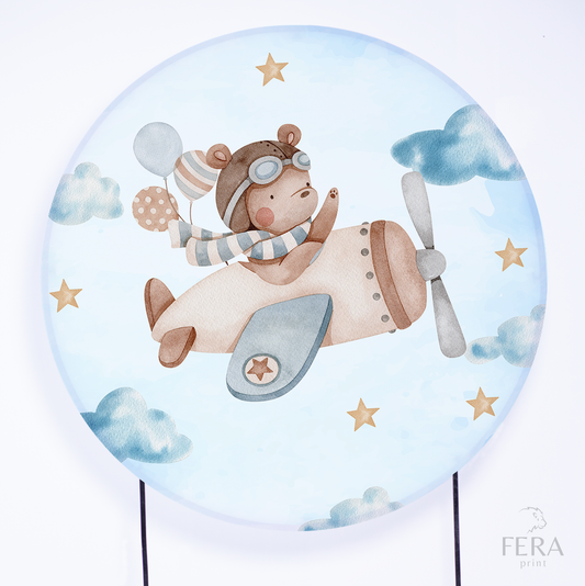 Painel Redondo Urso Avião Azul Sublimado