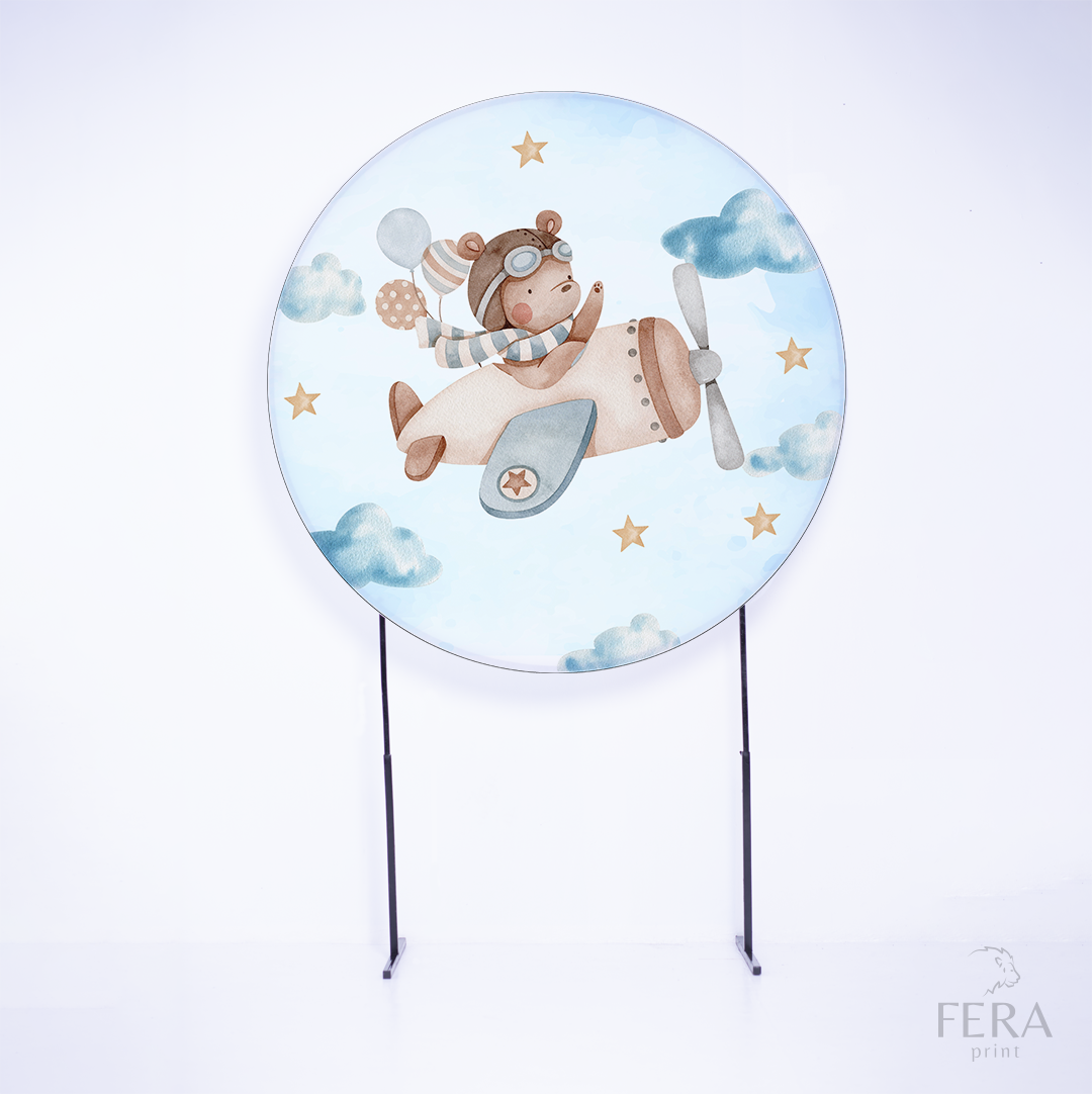 Painel Redondo Urso Avião Azul Sublimado