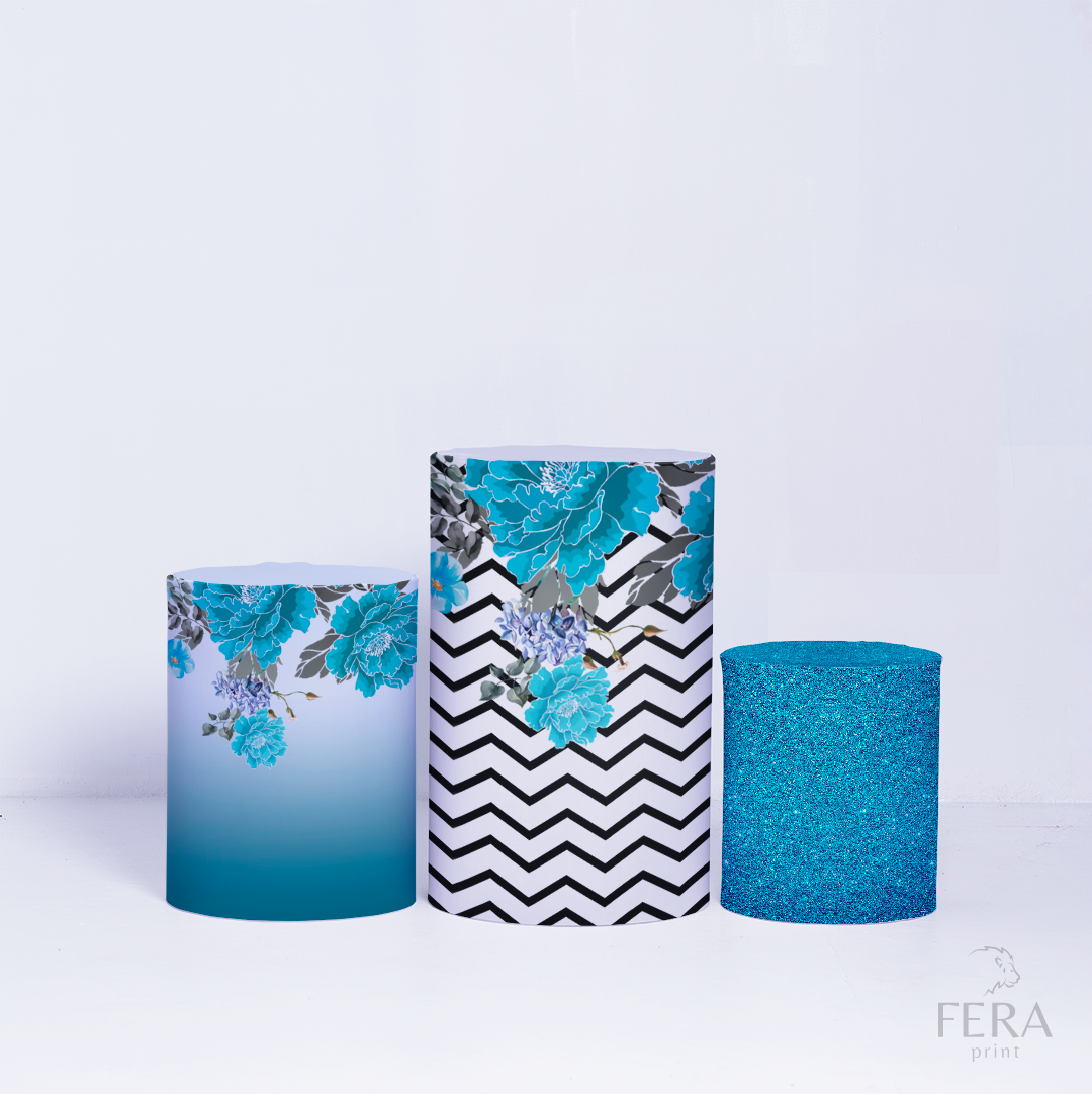 Kit Painéis + Capa Trio Capa Cilindro Casado 15 Anos Azul Sublimado