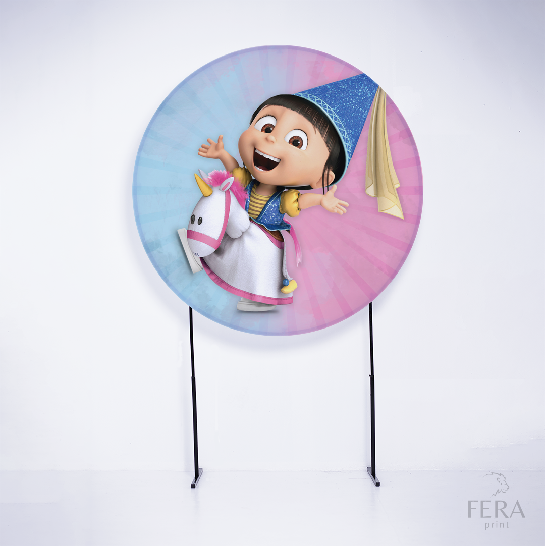 Painel Redondo Menina Fofa Azul e Rosa Sublimado