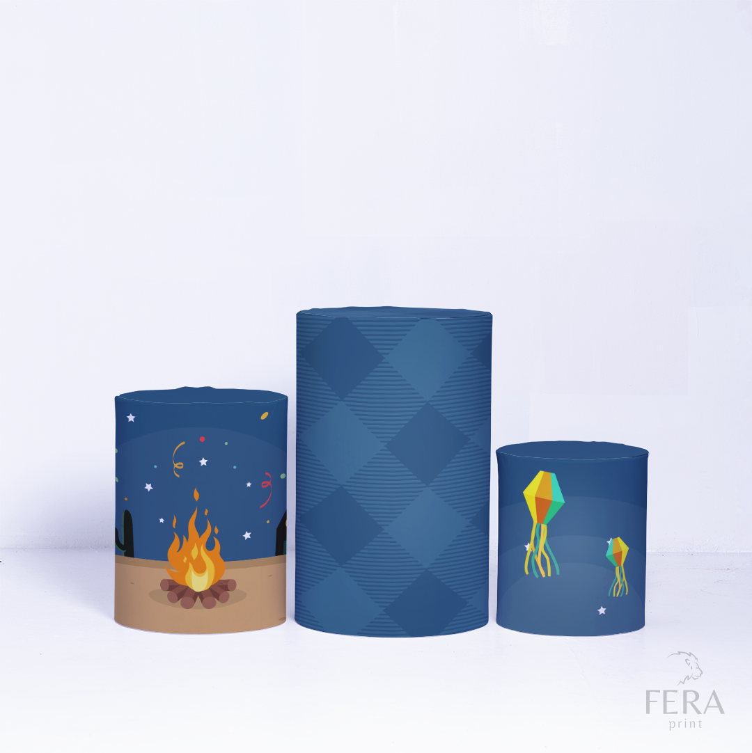 Kit Capa Cilindros + Capa Painel O Mió Arraiá Azul Sublimado