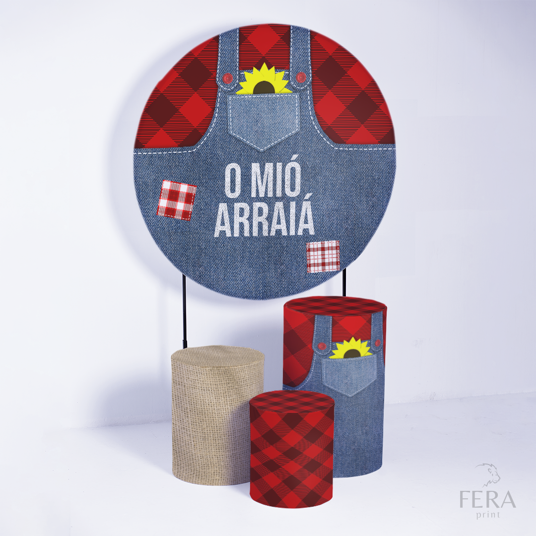 Kit Capa Cilindros + Capa Painel O Mió Arraiá Xadrez Vermelho Sublimado