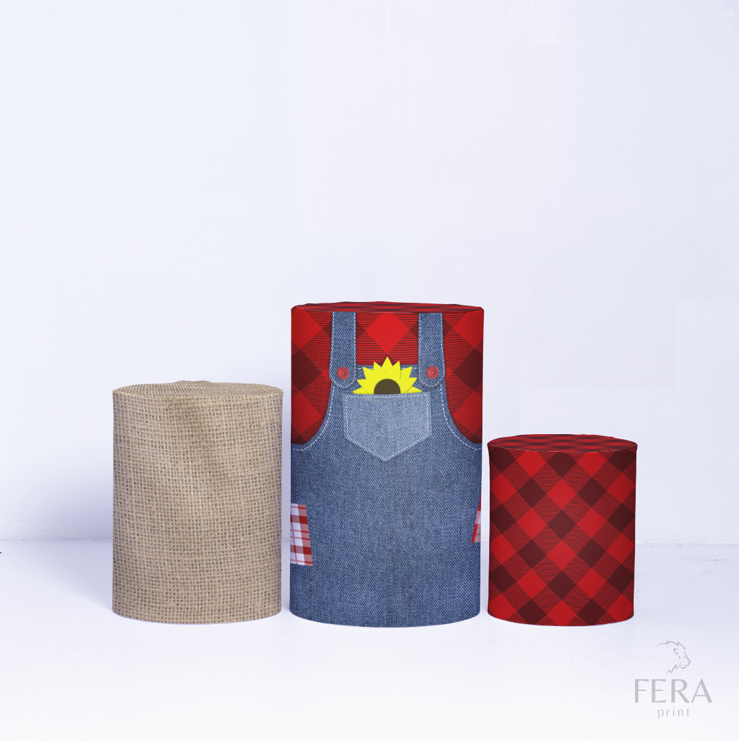 Kit Capa Cilindros + Capa Painel O Mió Arraiá Xadrez Vermelho Sublimado