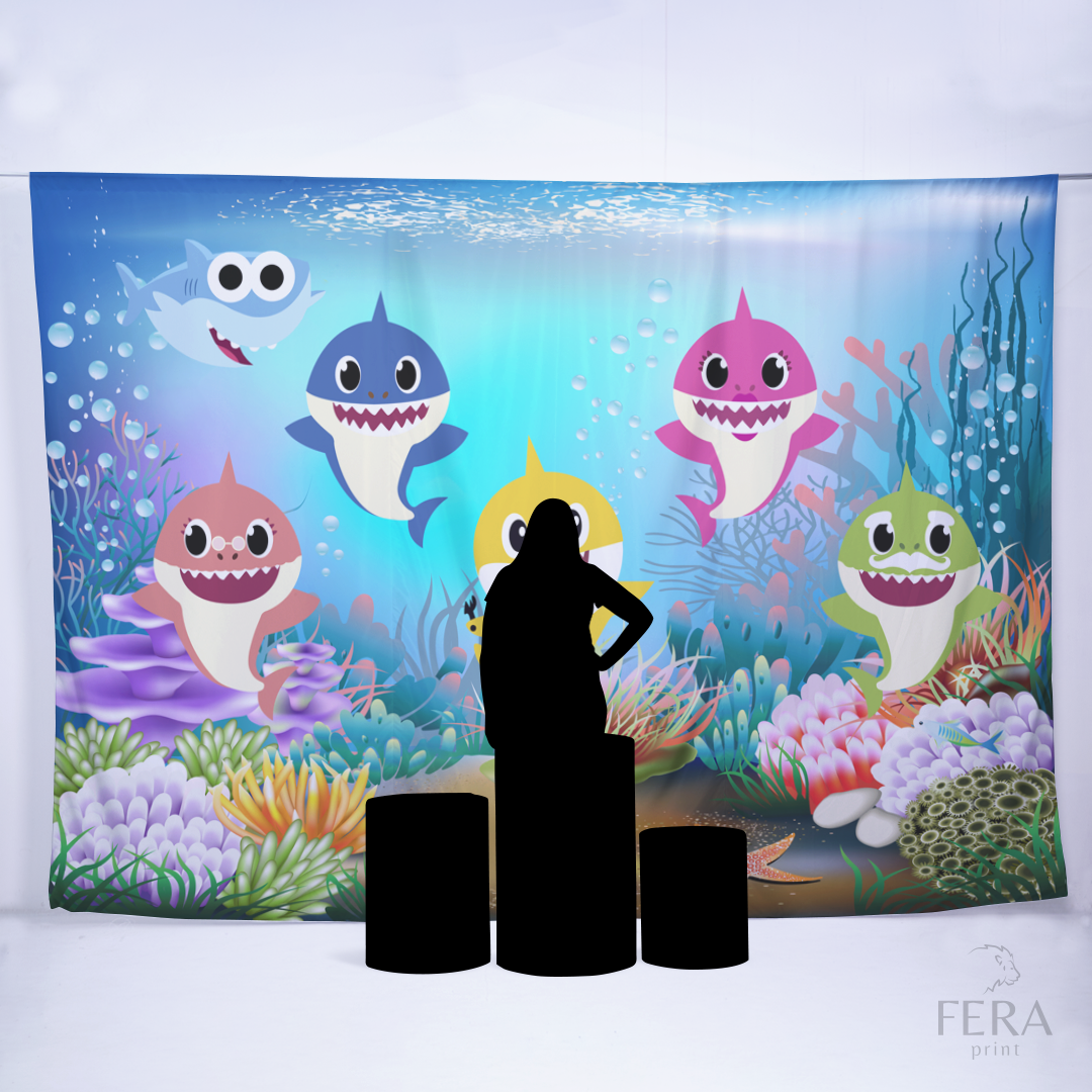 Painel Sublimado Retangular Bebê Tubarão Bolhas