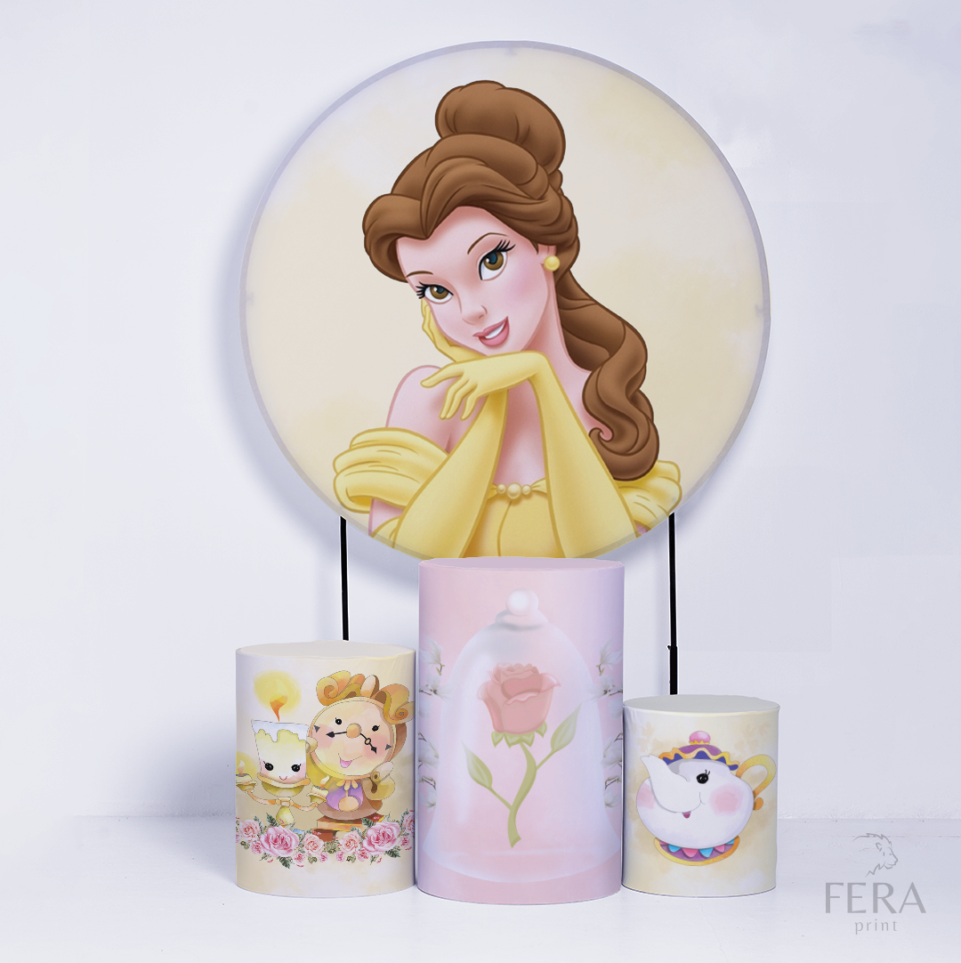 Kit Capa Cilindros + Capa  Painel Bela e a Fera Amarelo Sublimado