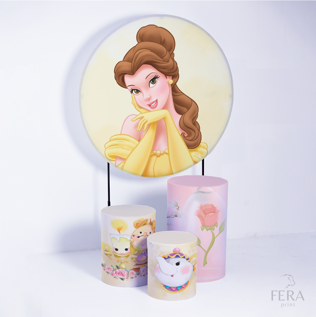 Kit Capa Cilindros + Capa  Painel Bela e a Fera Amarelo Sublimado