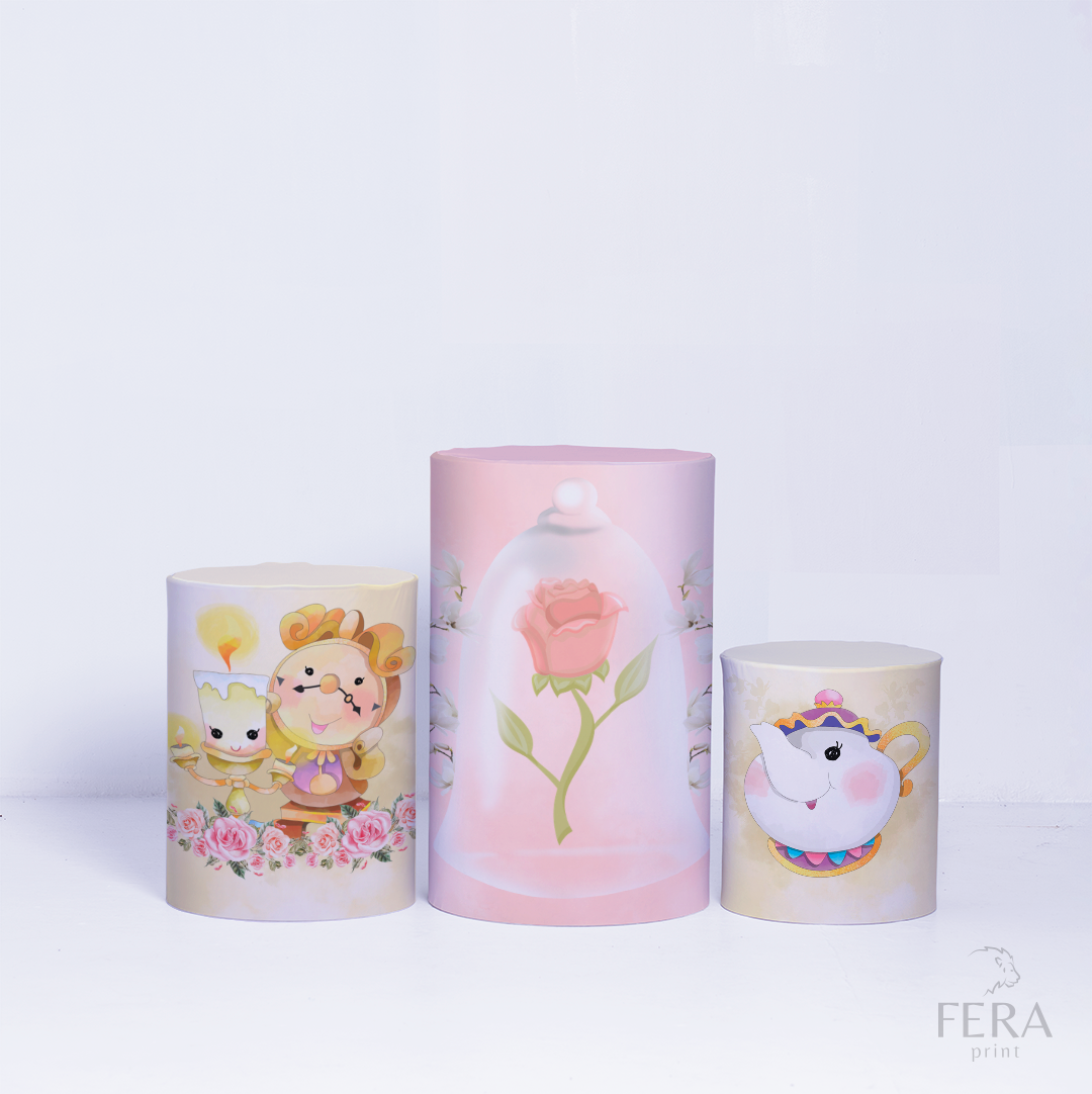 Kit Capa Cilindros + Capa  Painel Bela e a Fera Amarelo Sublimado